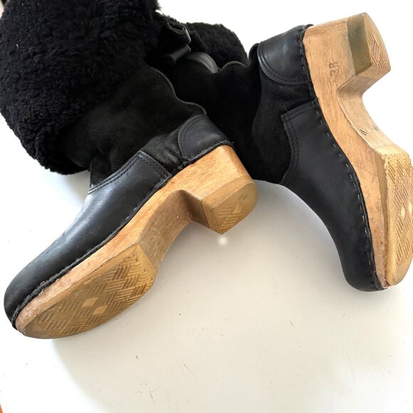 No. 6  Shearling Clog Boot, Black Suede, Size 38 / 7.5 - Picture 5 of 9